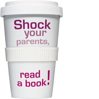 RCG056 - Coffee to go Becher aus Porzellan - Shock your Parents, read a book