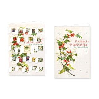 RASW072 -  Adventskalender Doppelkarte mit Umschlag B6 - "Nostalgische Weihnachten - Blumen"