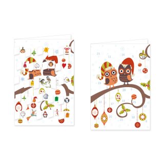 RASW082 -  Adventskalender Doppelkarte mit Umschlag B6 -  Weihnachtseulen 