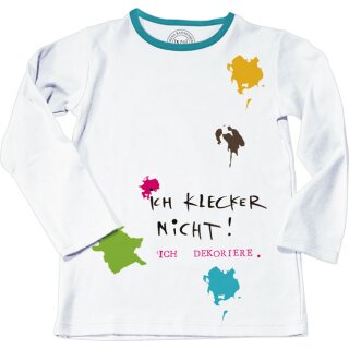RTSK006 - Kinder-T-Shirt Langarmshirt weiß Ich klecker Nicht! Ich dekoriere (Größe 128)