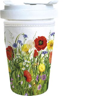 RCTG010 - Coffee to go Becher aus Porzellan - mit Neopren Cup Cover - Motiv “ Mohnwiese “