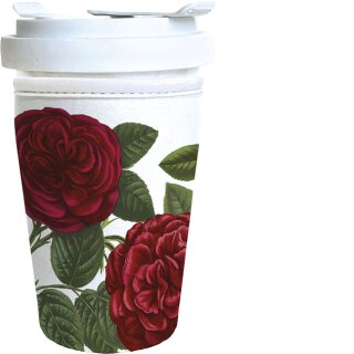 RCTG012 - Coffee to go Becher aus Porzellan - mit Neopren Cup Cover - Motiv “ Rote Rosen “