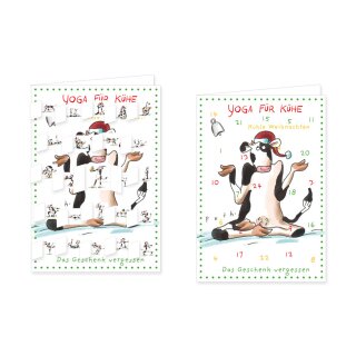 RASW007 -  Adventskalender Doppelkarte mit Umschlag B6 - "Yoga für Kühe – Kuhle Weihnachten"