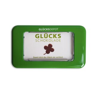 Schokolade : Glücksdepot - Glücksschokolade in grüner Blechdose (1 x 30 g)