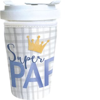RCTG016 - Coffee to go Becher aus Porzellan - mit Neopren Cup Cover - Motiv “ Super Papa “