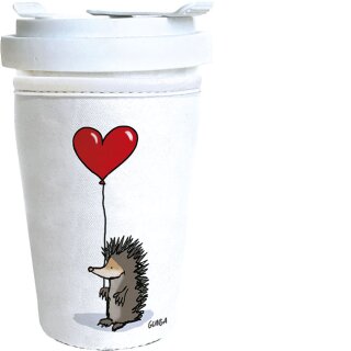 RCTG007 - Coffee to go Becher aus Porzellan - mit Neopren Cup Cover - Motiv  Igel mit Herz 