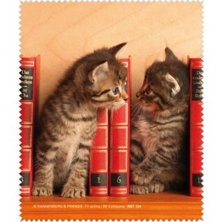 RBT134 – Brillenputztuch - „Kätzchen im Bücherregal“ 15 x 18cm